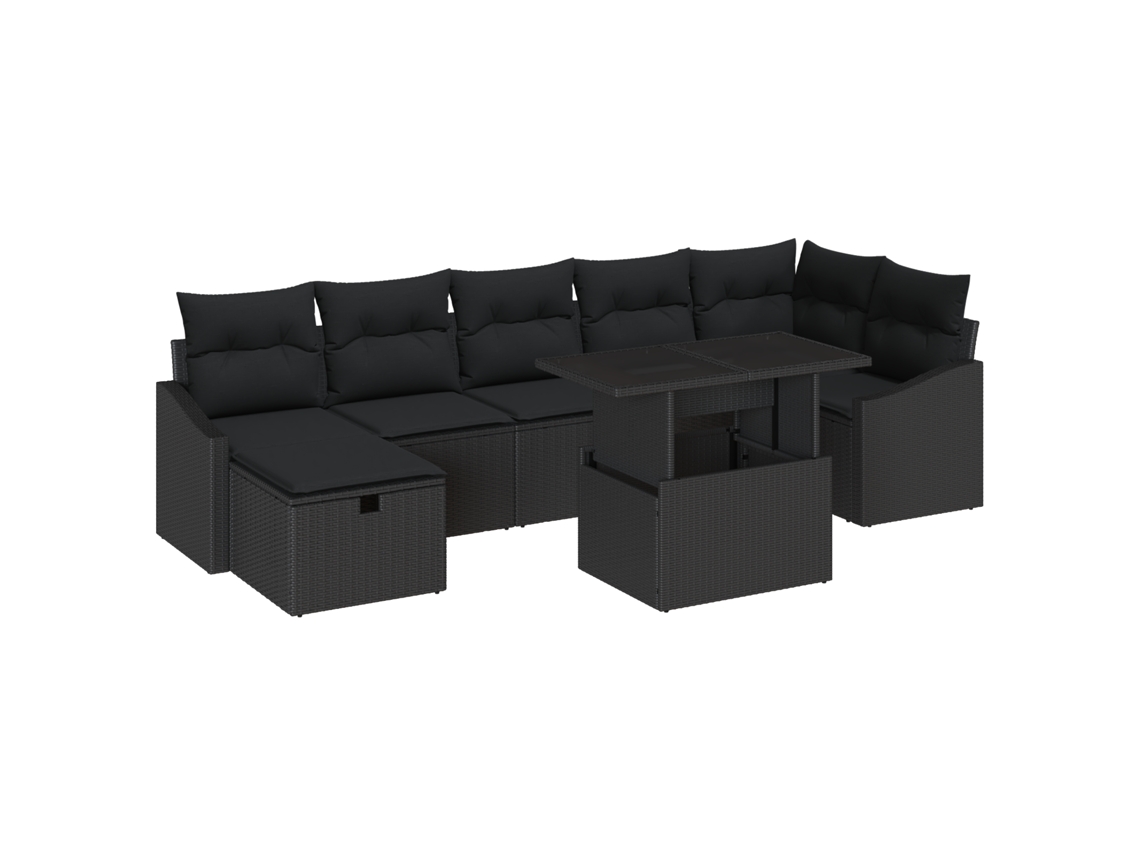 Conjunto de sofá de jardín VidaXL de 8 piezas con cojines de polirratán negro