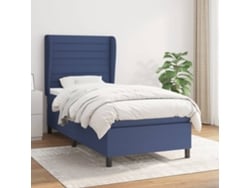 Cama Box Spring Con Colchón Tela Azul 80x200 Cm