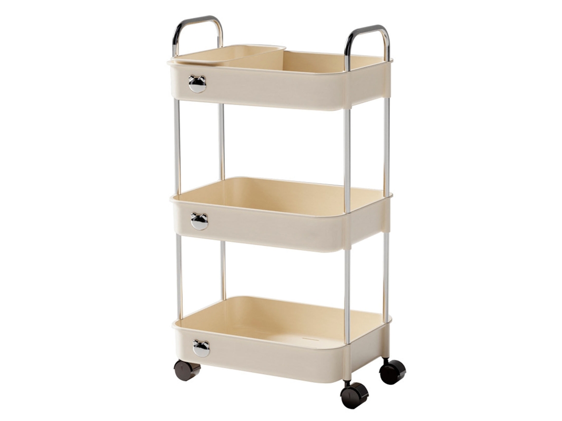 Carrito de 3 niveles con ruedas, gran capacidad, estante de almacenamiento para sala de estar, cocina, color blanco crema
