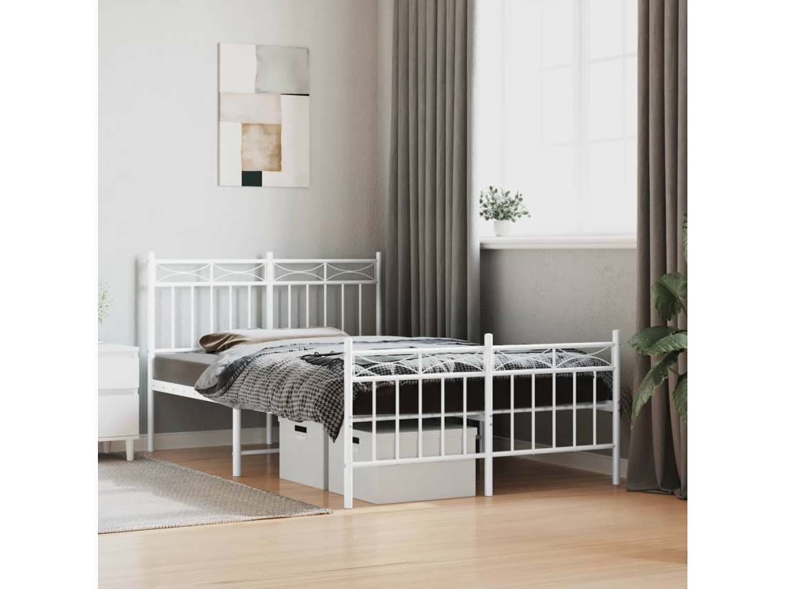 Estructura Cama Sin Colchón Con Estribo Metal Blanco 120x190 Cm