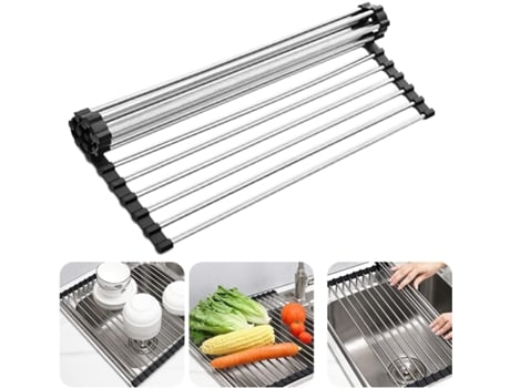 Escurreplatos Enrollable 17x 13.5 - Tapete De Cocina De Acero Inoxidable Plegable Multiusos Resistente Al Calor (45 * 35 Cm) Negro ZMDECQNA