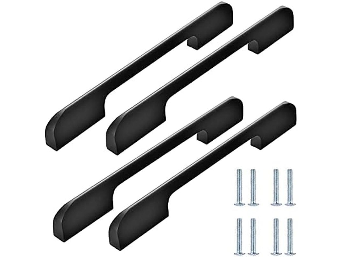 Manija De Armario De Cocina Linjou 192mm, Mango De Acero Inoxidable Negro Mate, 4 Piezas, Fácil Instalación