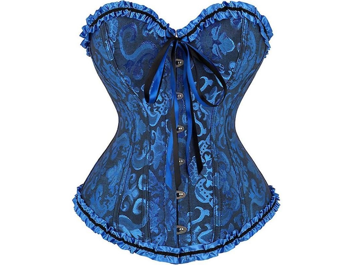 Corset Floral Sexy Para Mujer Con Encaje En La Espalda Talla Grande Lencería Bustier Top 4xl Azul
