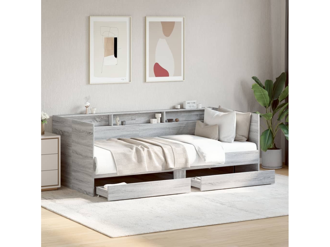 Sofá Cama Individual Con Cajones Tumbona Letto Singolo Ingeniería Lovely Home Madera Gris (75x190)