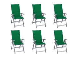 Sillas de jardín reclinables DKD Home Decor de 6 piezas con cojines, acacia maciza