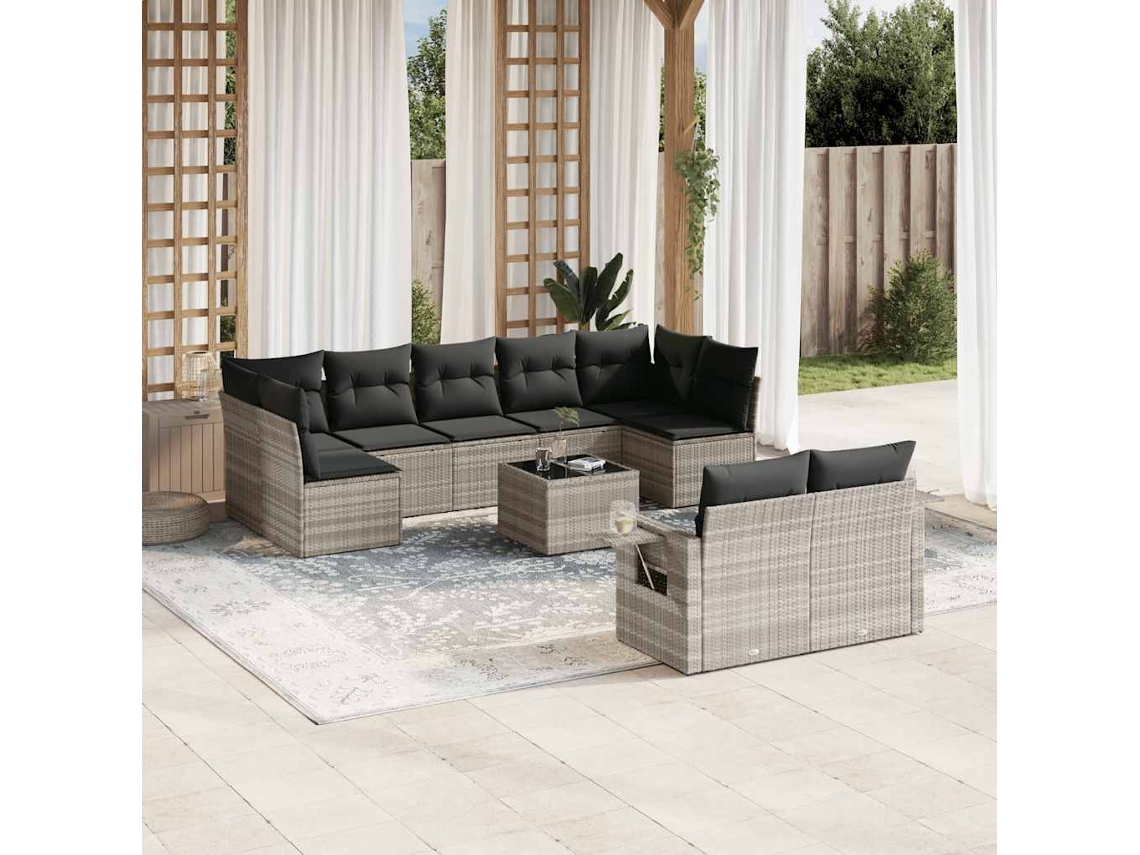 Conjunto de sofá de jardín de 10 piezas con cojines de mimbre gris claro de Dkd Home Decor