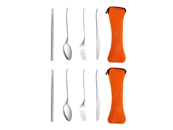 Juego de 4 cubiertos portátiles con estuche - Utensilios de camping, juego reutilizable TRUYUETY