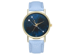 Reloj De Pulsera Para Parejas Con La Constelación De Tauro, De Cuero Azul Claro, De Cuarzo, Moderno.