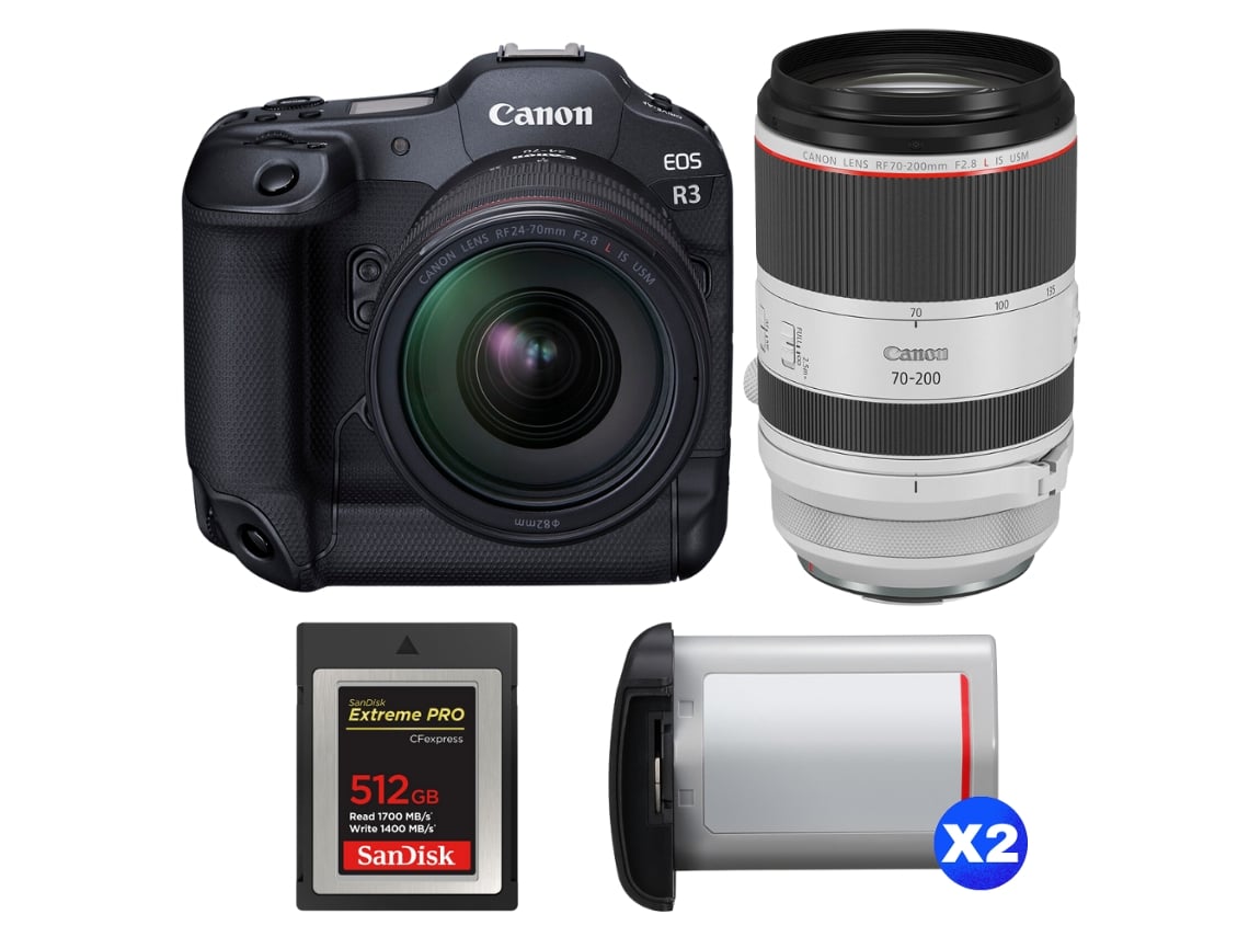 Canon Eos R3 + Rf 24-70mm F/2.8 L Is Usm + Rf 70-200mm F/2.8 L Is Usm + 1 Sandisk 512gb Extreme Pro Cfexpress Type B + 2 Canon L + Ebook Pricedirect
