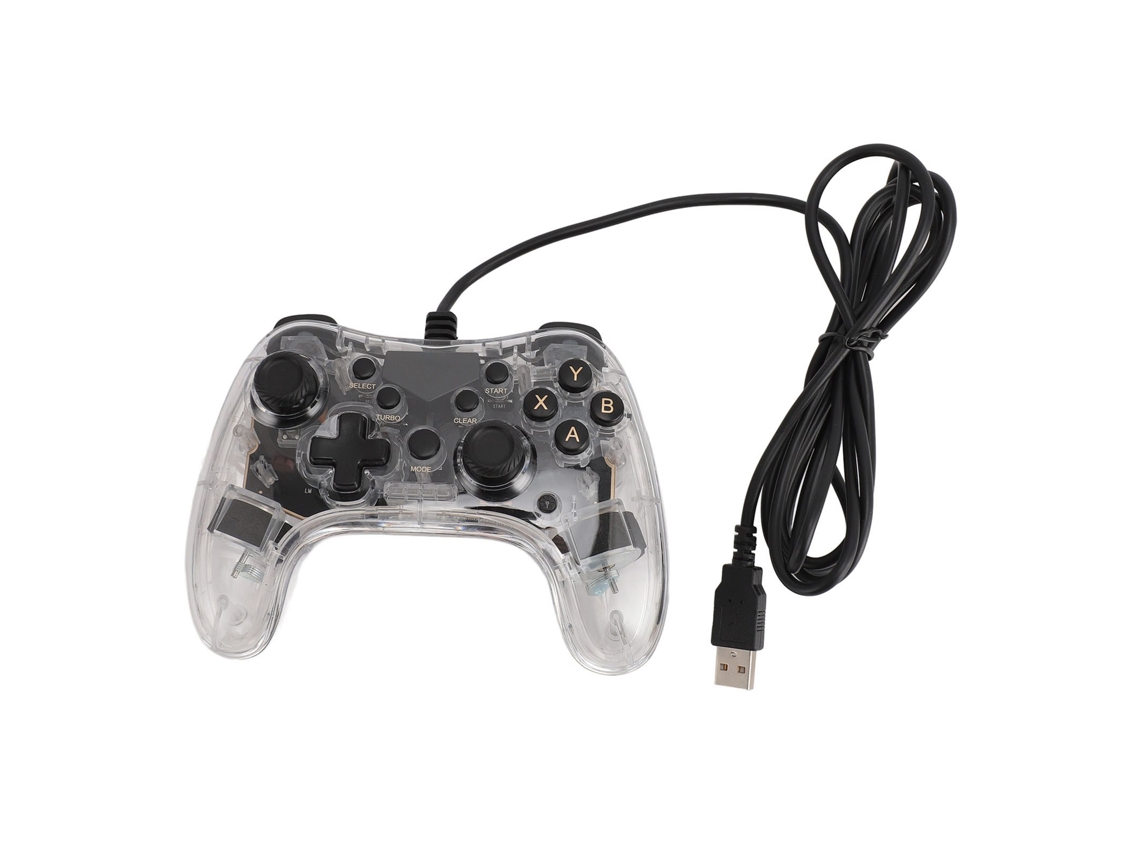 Controlador De Juego Transparente Cableado Con Luz Rgb, 6 Ejes Giroscópico Para Switch Ps3 Pc