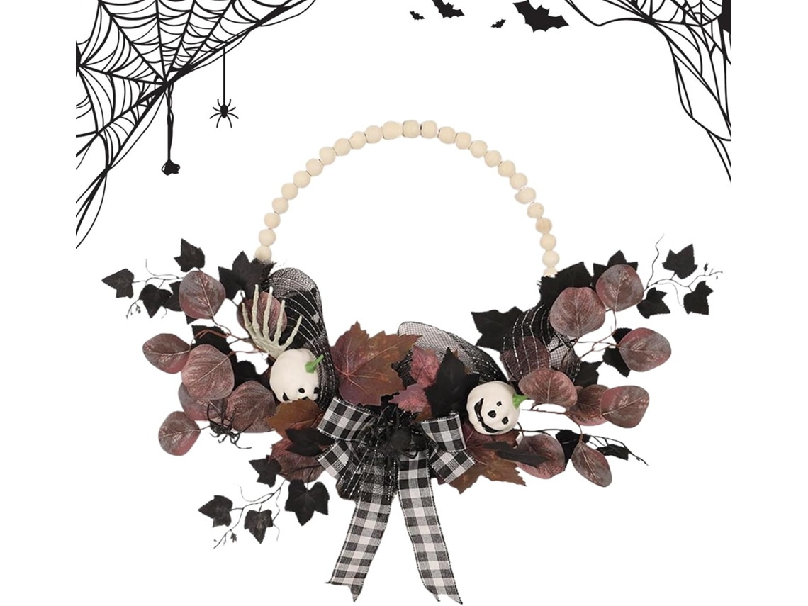 Corona De Halloween Guirnalda Hojas Arce Decoraci N Lienzo Fantasma 40 Cm Para Puerta Ventana Chimenea Mesa
