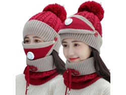 Jinwei-set Gorro Bufanda Tejido 3 En 1 Invierno Calientito Con Forro Polar Antiviento Para Mujer Niña Ciclismo Esquí