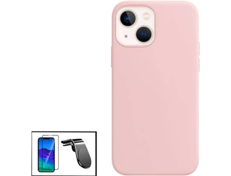 Kit Protector de Cristal Templado 5D Full Cover, Funda Silicona Liquida y Soporte Magnético L Safe Driving Coche Apple iPhone 13 Mini PHONECARE Rosa