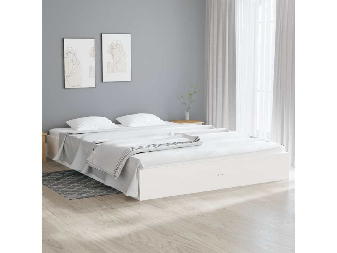 Estructura De Cama Sin Colchón Madera Maciza Blanco 160x200 Cm