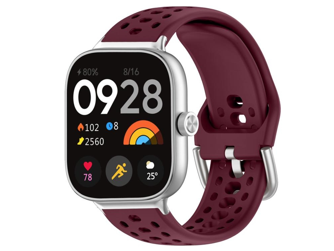 Bracelete Para Redmi Watch 6 / 5 / 4 - Silicone Esportivo - Fivela Prateada Vermelho Vinho