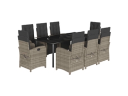 Juego de 9 piezas de comedor de jardín con cojines de mimbre, gris, EXCLUSIVA MAISON