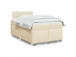 Cama Box Spring Con Colchón Tela Color Crema 120x190 Cm