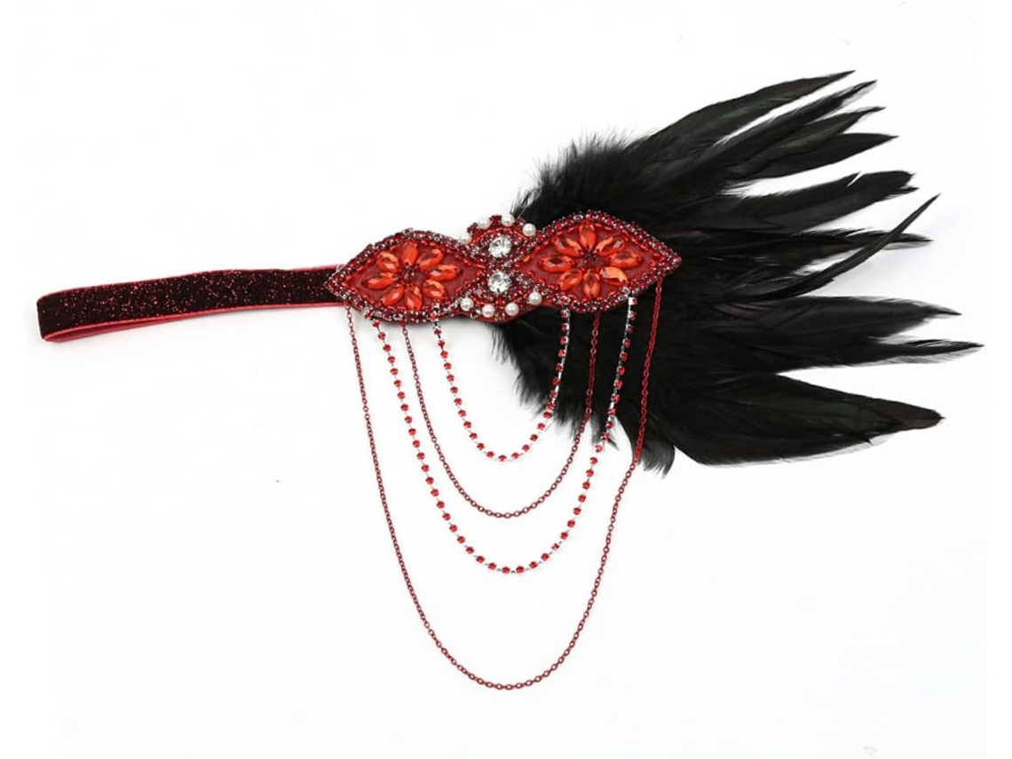 Tiara de plumas para mujer con cadena, elegante accesorio para el cabello de boda, talla única.