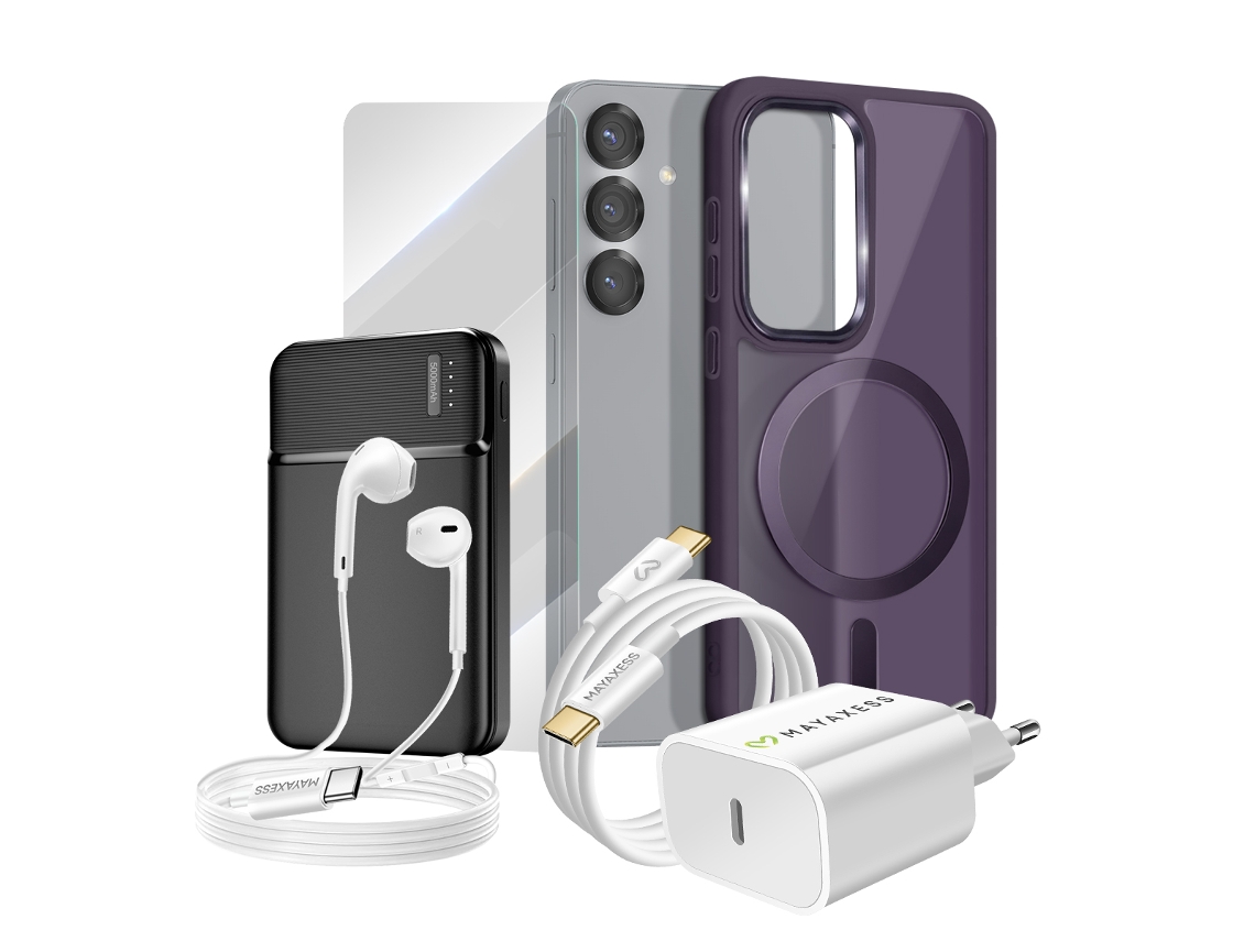Pack Completo Para Galaxy S25 Funda, Cristal, Cargador, Batería Externa, Auriculares (6 Piezas)