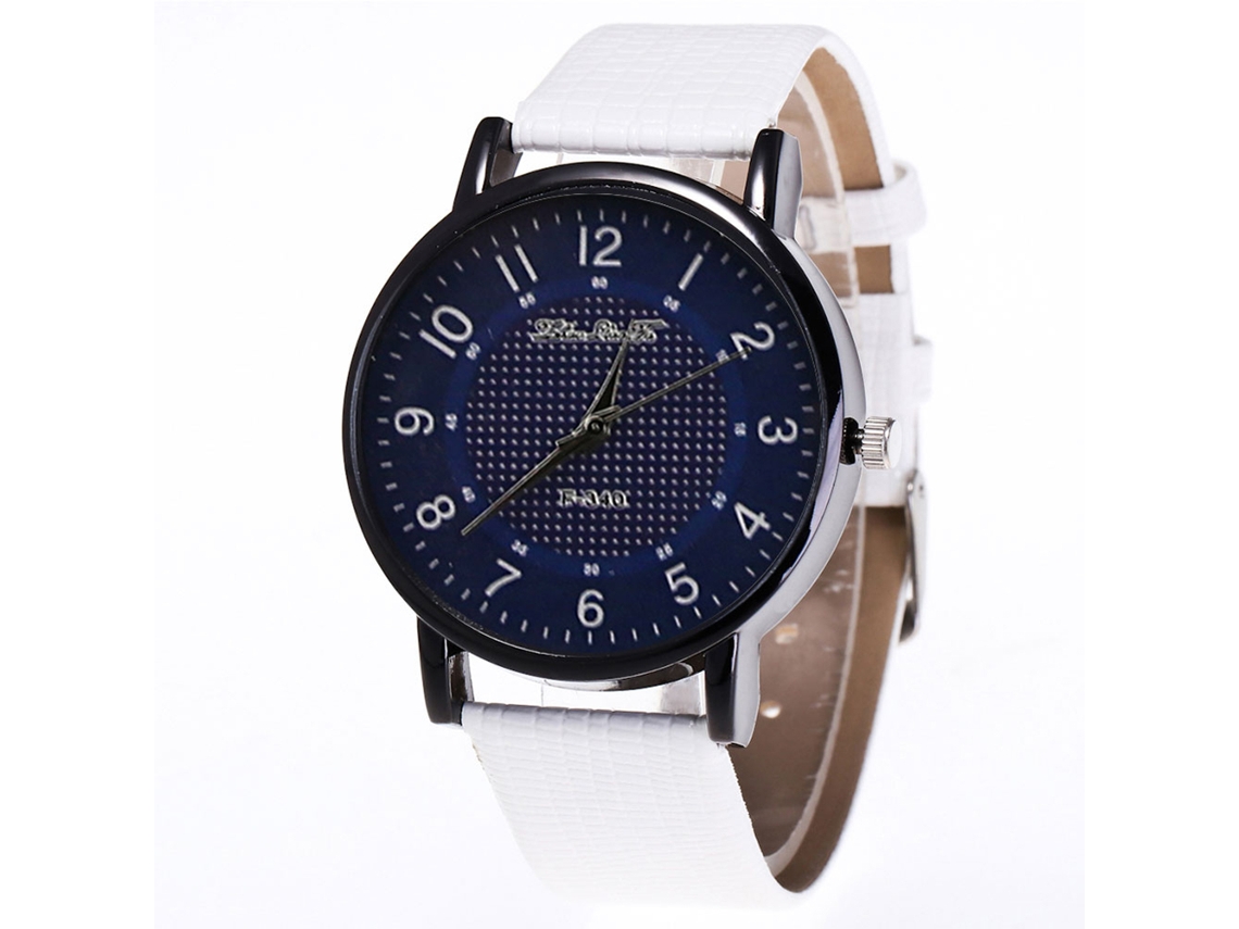 Reloj De Cuarzo De Pareja Casual Con Correa De Cuero Pu Dial Redondo Simple Blanco Zhoulianfa