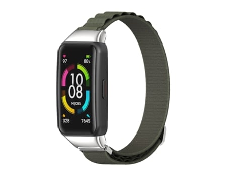 Correa de reloj inteligente para Huawei Band 6 / Honor Band 6/7 MIJOBS Correa de reloj de nailon transpirable (verde militar plateado)