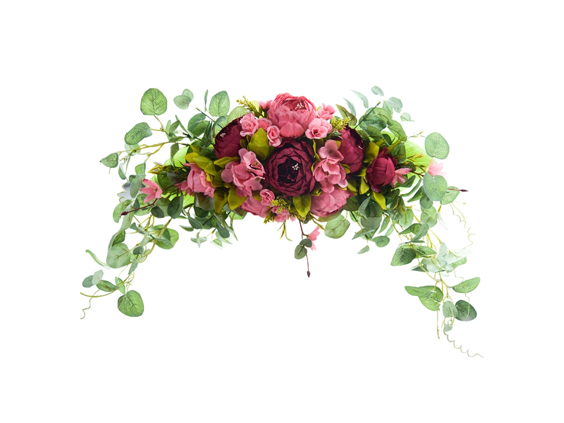 Guirnalda de peonías artificiales para decorar el dintel de la puerta de una boda