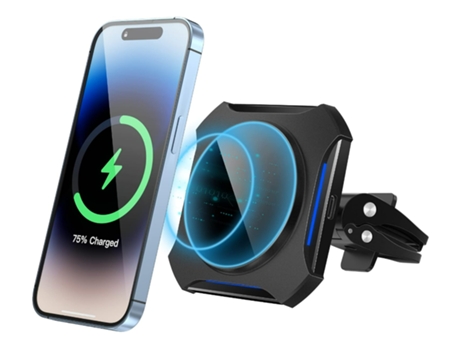 Cargador Inalámbrico Coche Carga Rápida Fuerte Atracción Clip CHRONUS Negro
