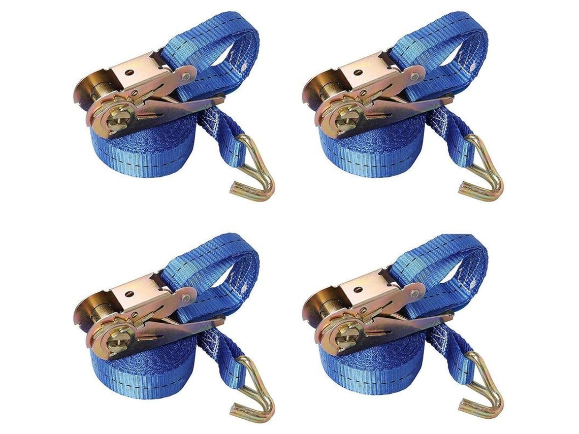 Correas De Apriete Con Trinquete Y Ganchos J 25mm 5m 4pcs Resistentes 1700lbs Para Carga
