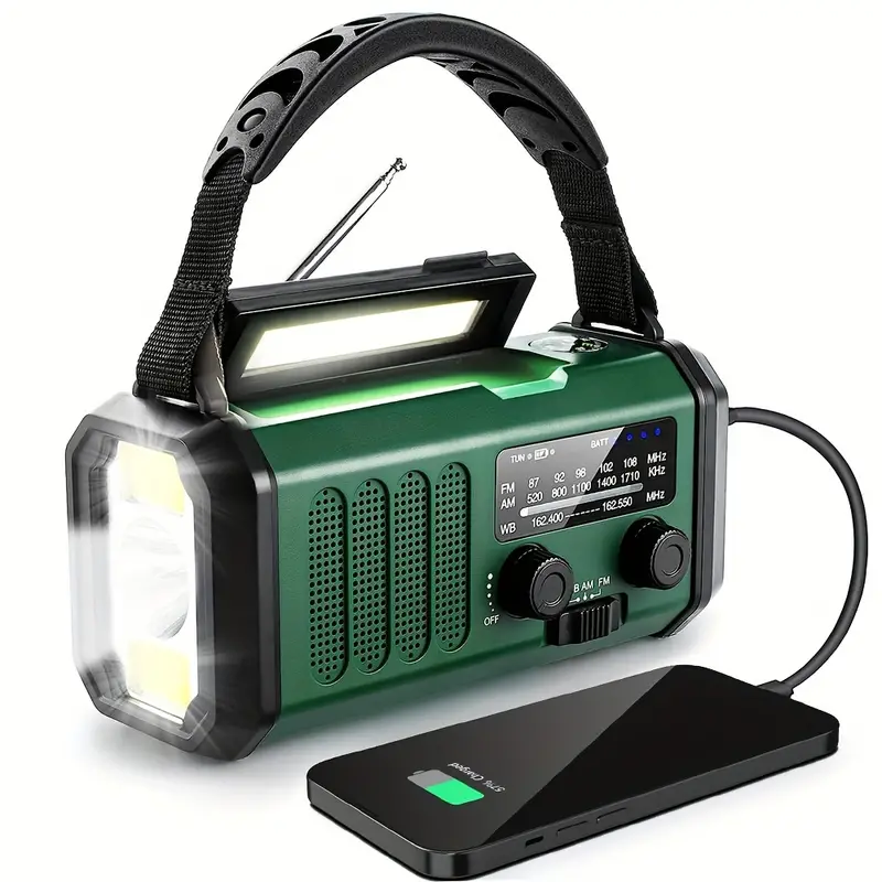 Radio de emergencia de 10 000 mAh con manivela, radio meteorológica NOAA AM/FM, Eifson (verde)