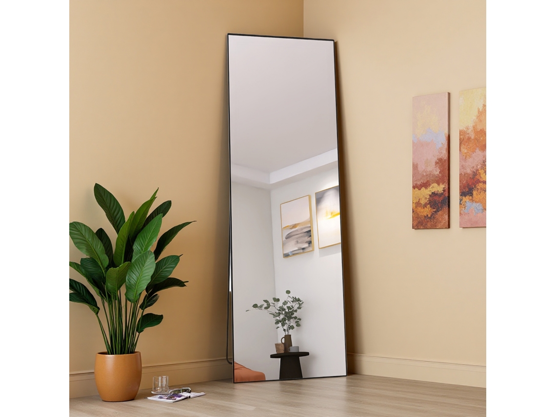 Espejo grande de cuerpo entero, 165 x 60 cm, espejo de pie grande, para colgar, para dormitorio o baño, rectangular, negro. YCONE
