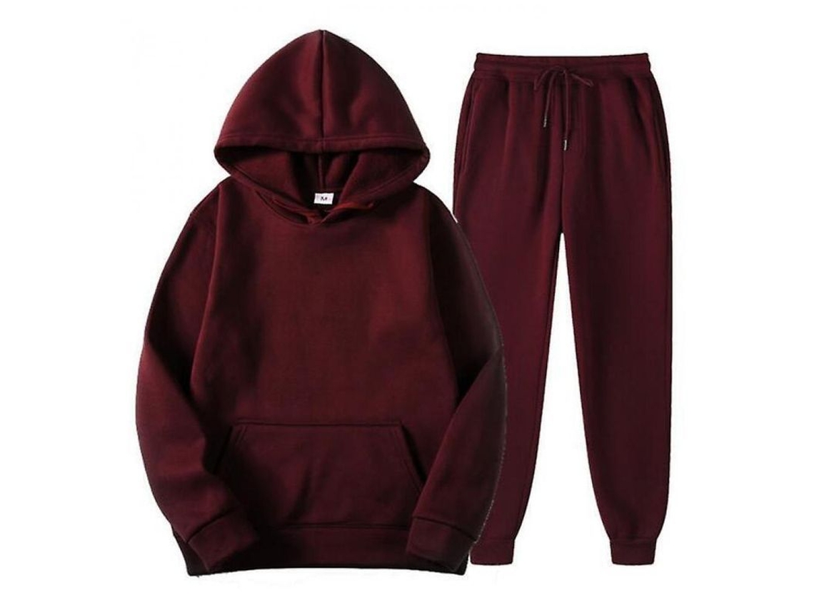 2026-conjunto De Sudadera Con Capucha Y Pantalones Deportivos Casual Para Hombre De Color Sólido Manga Larga Bzf M Rojo Oscuro