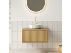 Mueble De Lavabo Kolas 61 Cm Con Lavabo Blanco, Cajón Y Acabado Roble Corolla