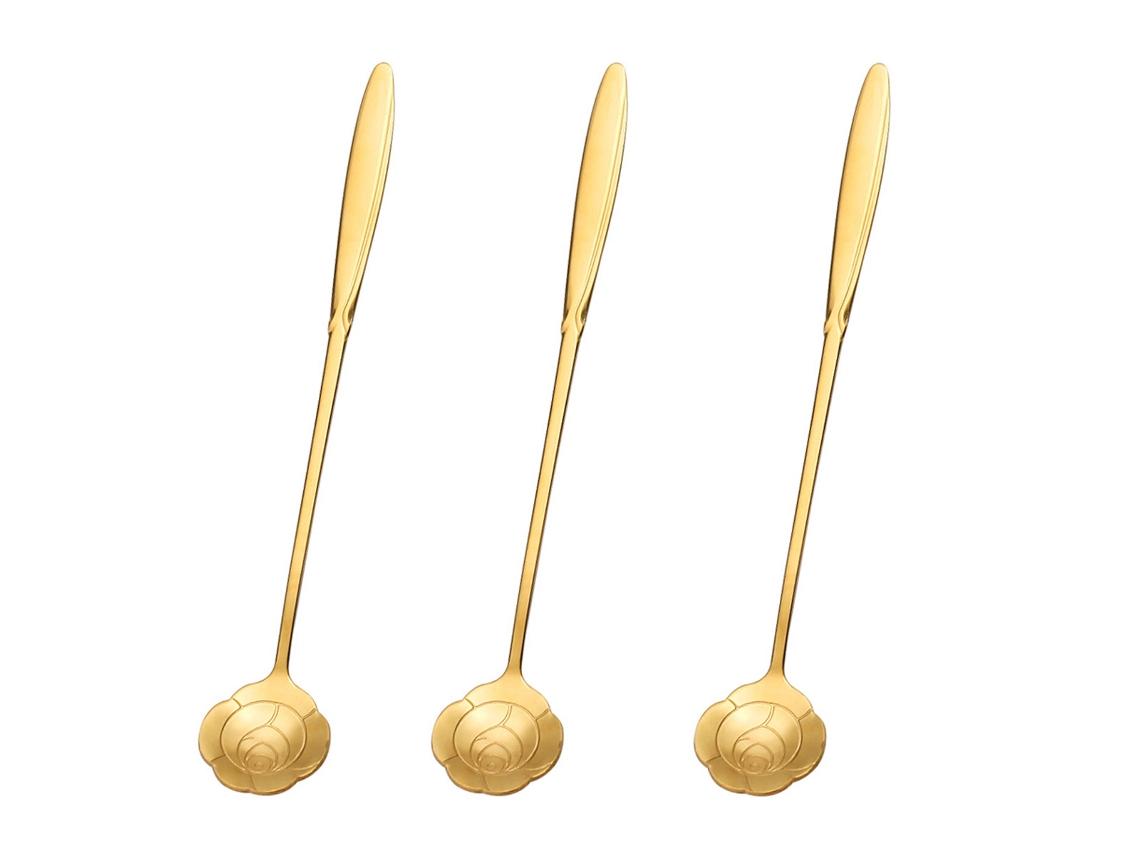 Juego de cucharas largas para té y café - Acero inoxidable con lámina dorada RNEMITERY
