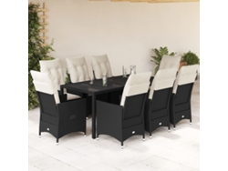 Juego de comedor de jardín de 9 piezas con cojines, mimbre sintético negro, DKD Home Decor