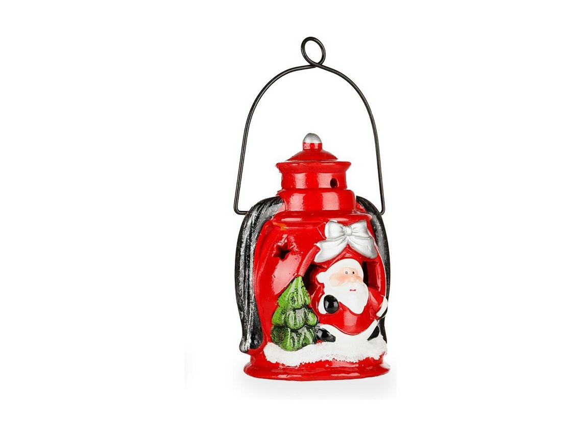 Figura Decorativa Boneco de Neve Papá Noel Cerâmica Vermelho Preto Blanco Verde