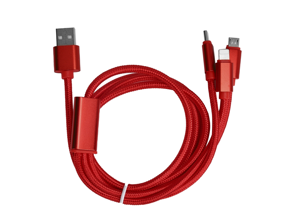 Cable Usb De Carga Rápida Trenzado De Nylon 3 En 1 Para Puertos Ios/type C/micro Usb Rojo