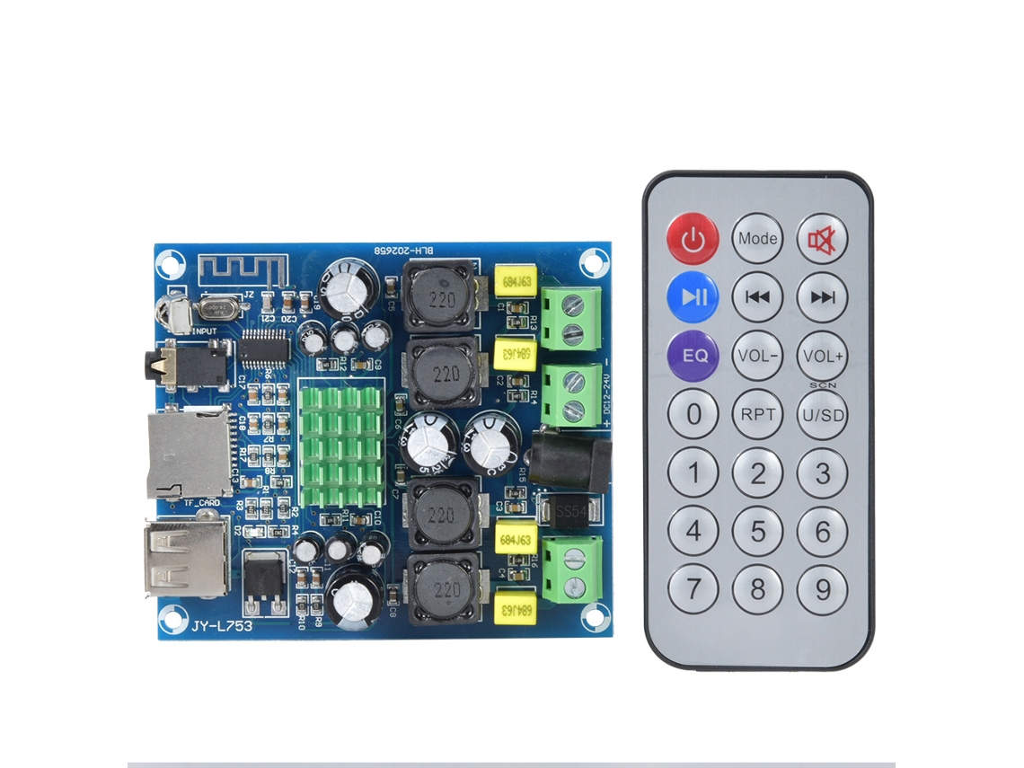 Placa Amplificador Digital Estéreo Receptor Infrarrojo Bluetooth 5.0 Tarjeta Memoria Usb Aux