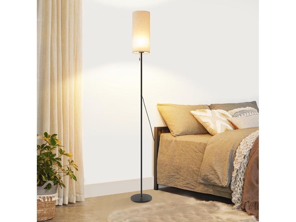 ZMH Lámpara de pie LED retro con regulador de intensidad y pantalla de tela para sala de estar con interruptor de cable