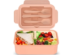 Fiambrera Bento De 1400 Ml Con 3 Compartimentos, Libre De Bpa, Color Rosa, Para Adultos Y Niños.