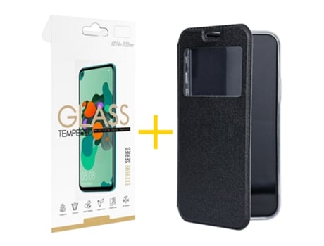 Pack 1 X Película de Vidrio Templado 2.5D Funda GANDY por Samsung Galaxy A41 Flip Cover GANDY Negro GANDY