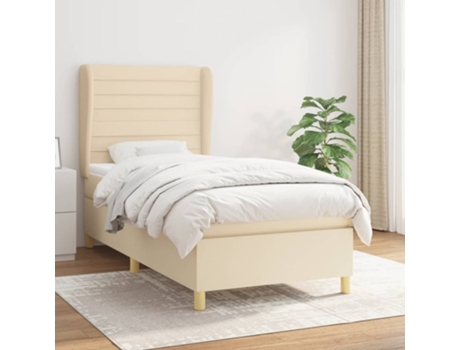 vidaXL Cama con somier y colchón 90x200 cm tela color crema