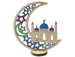 Decoración de madera para Eid, artesanías de madera huecas, adornos para el festival islámico musulmán Ramadan Mubarak, festival Chaberlu.