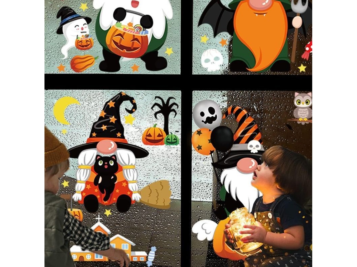 Adhesivos Decorativos Halloween Gatos Calabazas Arañas Brujas Ventanas