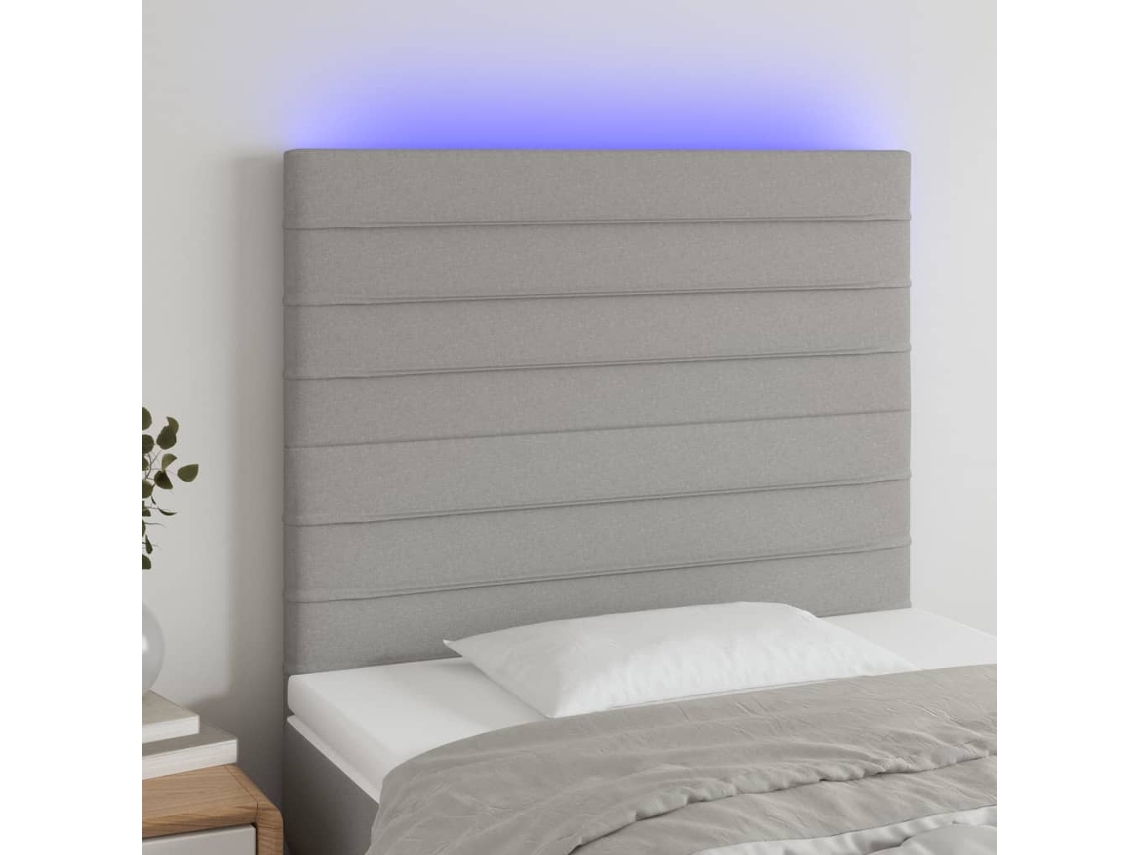 Cabecero Con Luces Led Tela Gris Claro 80x5x118/128 Cm