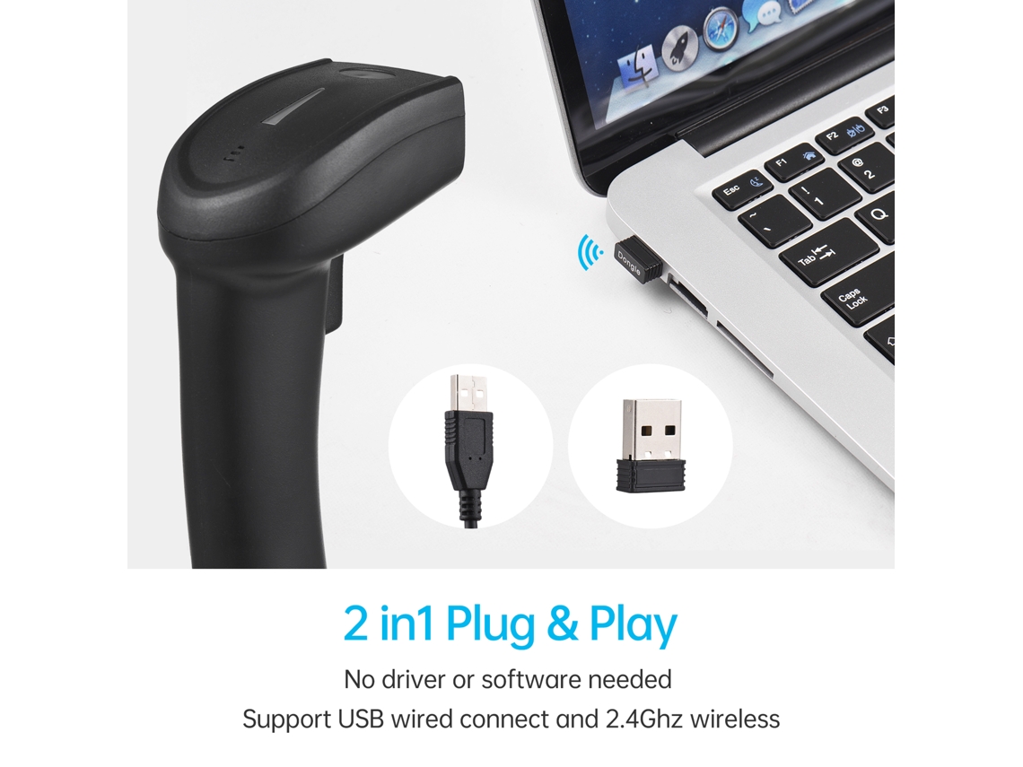 Escáner De Código De Barras 2d Inalámbrico 2.4g Usb Manual Cmos 640*480 Para Tiendas, Supermercados, Bibliotecas Y Logística.
