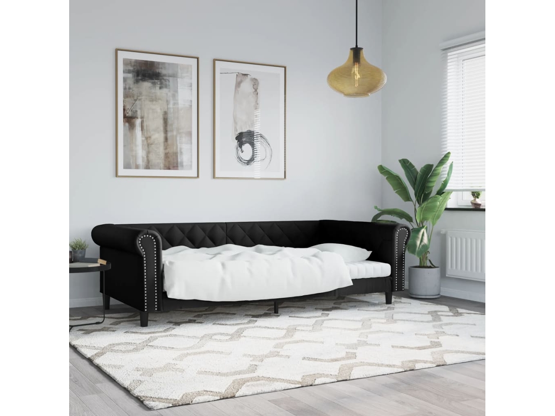 Sofá Cama Sin Colchón Cuero Sintético Negro 100x200 Cm
