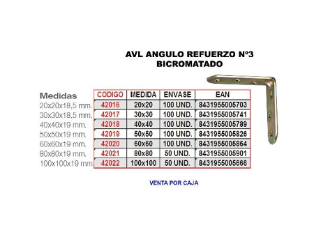 Avl angulo refuerzo bicromatado 3 20x 20
