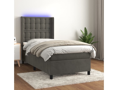MAISON EXCLUSIVE Cama con somier y colchón LED 90 x 190 cm Terciopelo gris oscuro