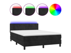 Maison Exclusive - Cama Box Spring Colchón Y Led Terciopelo Negro 140x190 Cm