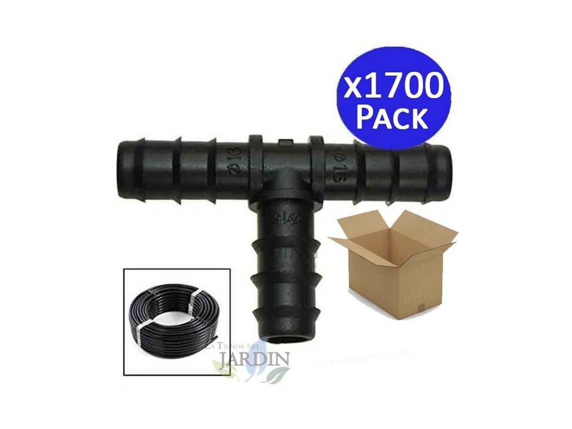Te Goteo 16Mm Unión para Tubo de Goteo Diámetro 16 Mm Color Negro Pack 1700 SUINGA